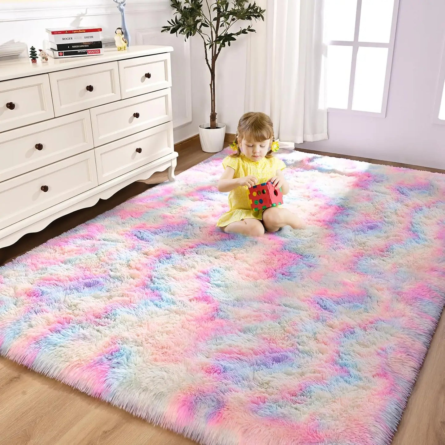 NOAHAS Soft Fluffy Rainbow Rugs for Girls