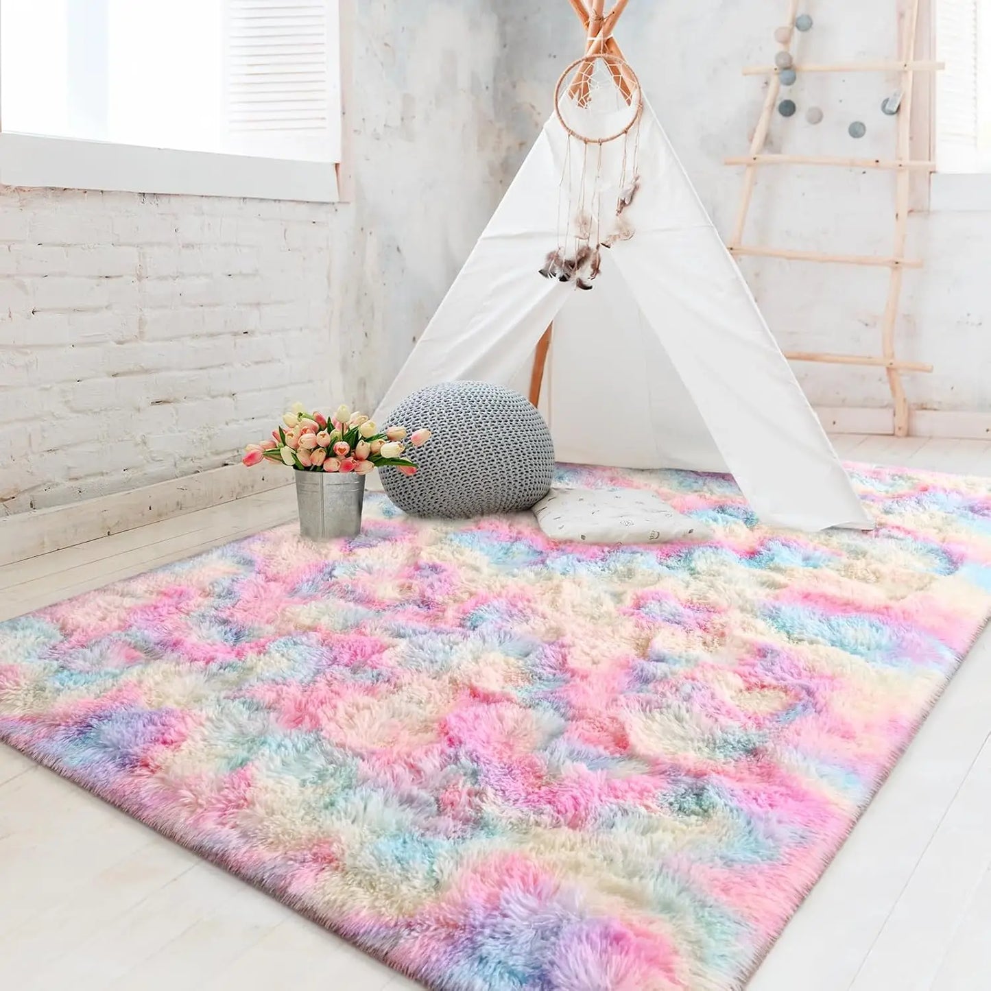 NOAHAS Soft Fluffy Rainbow Rugs for Girls