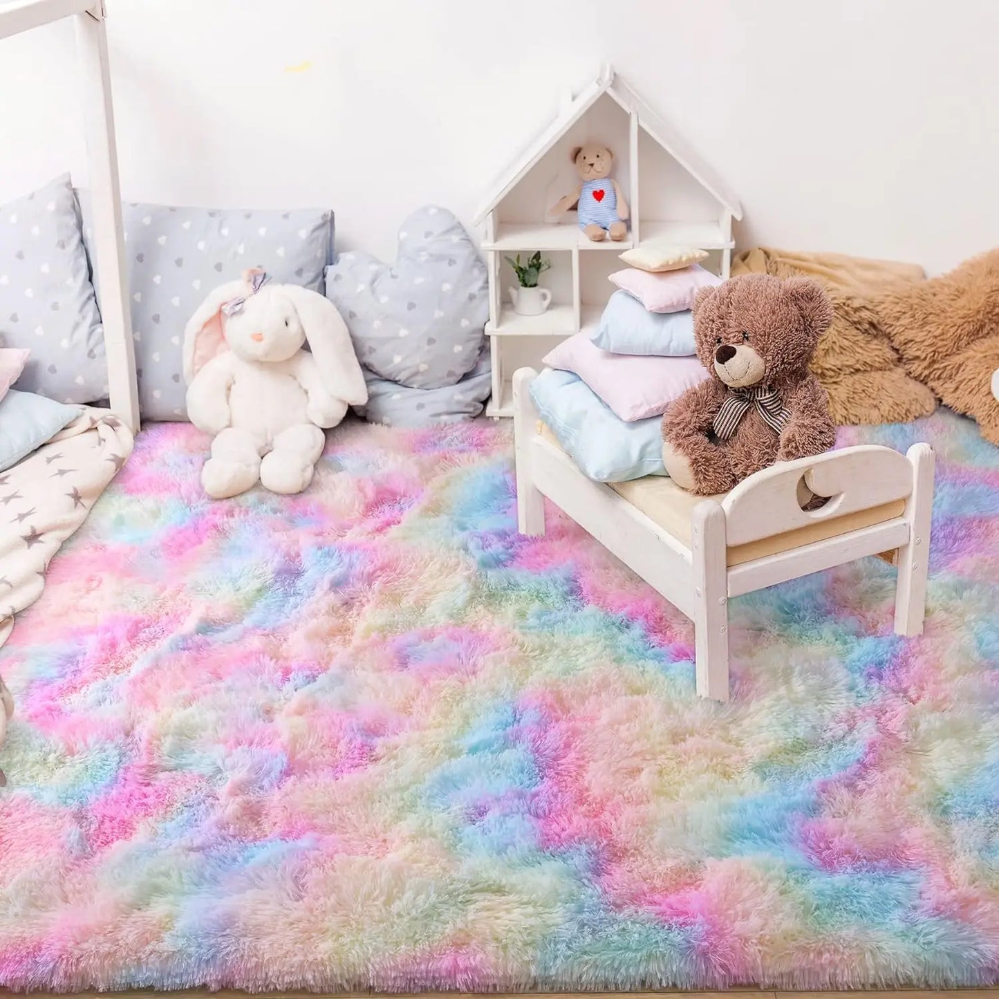 NOAHAS Soft Fluffy Rainbow Rugs for Girls