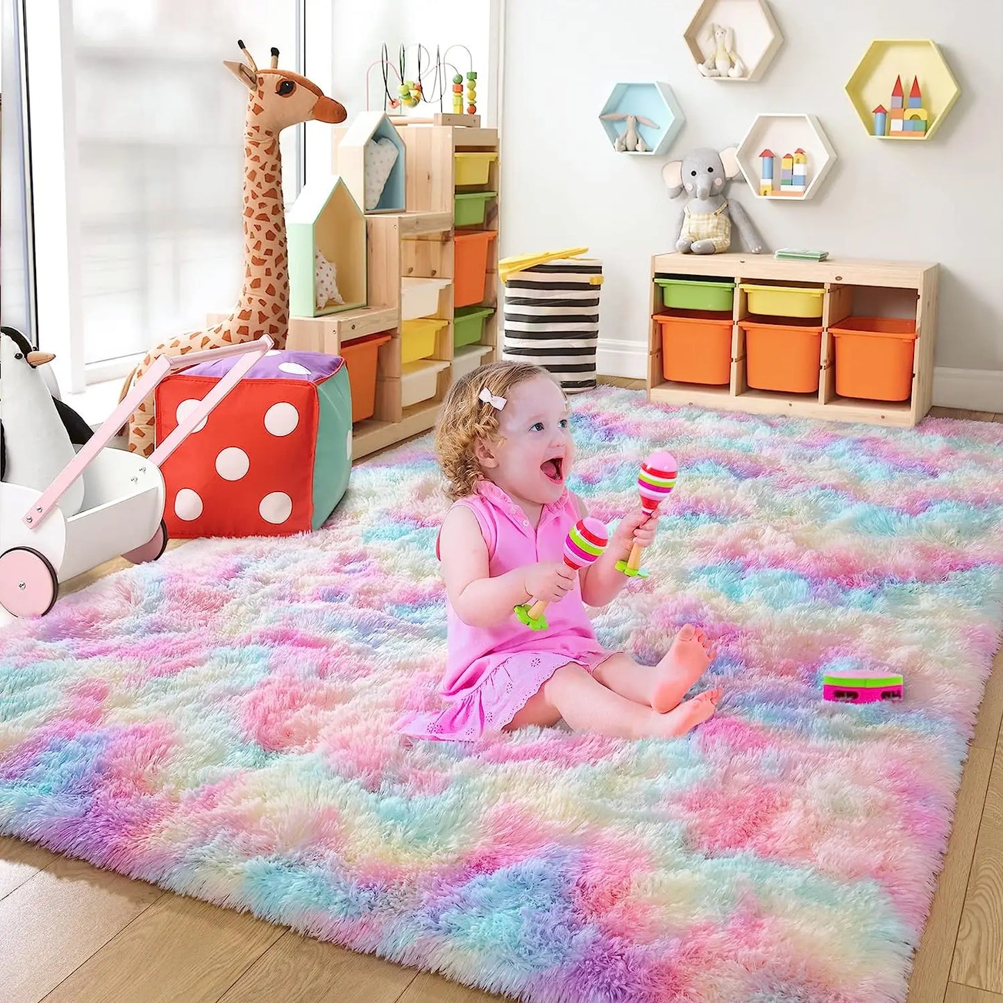 NOAHAS Soft Fluffy Rainbow Rugs for Girls