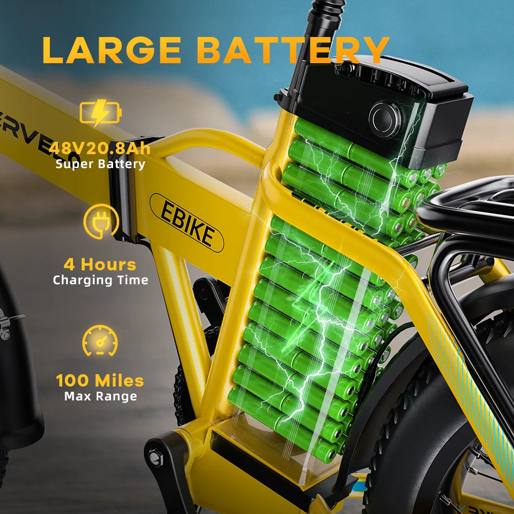 1000W Folding Electric Bike, 30+MPH, 80 Miles Max Range.