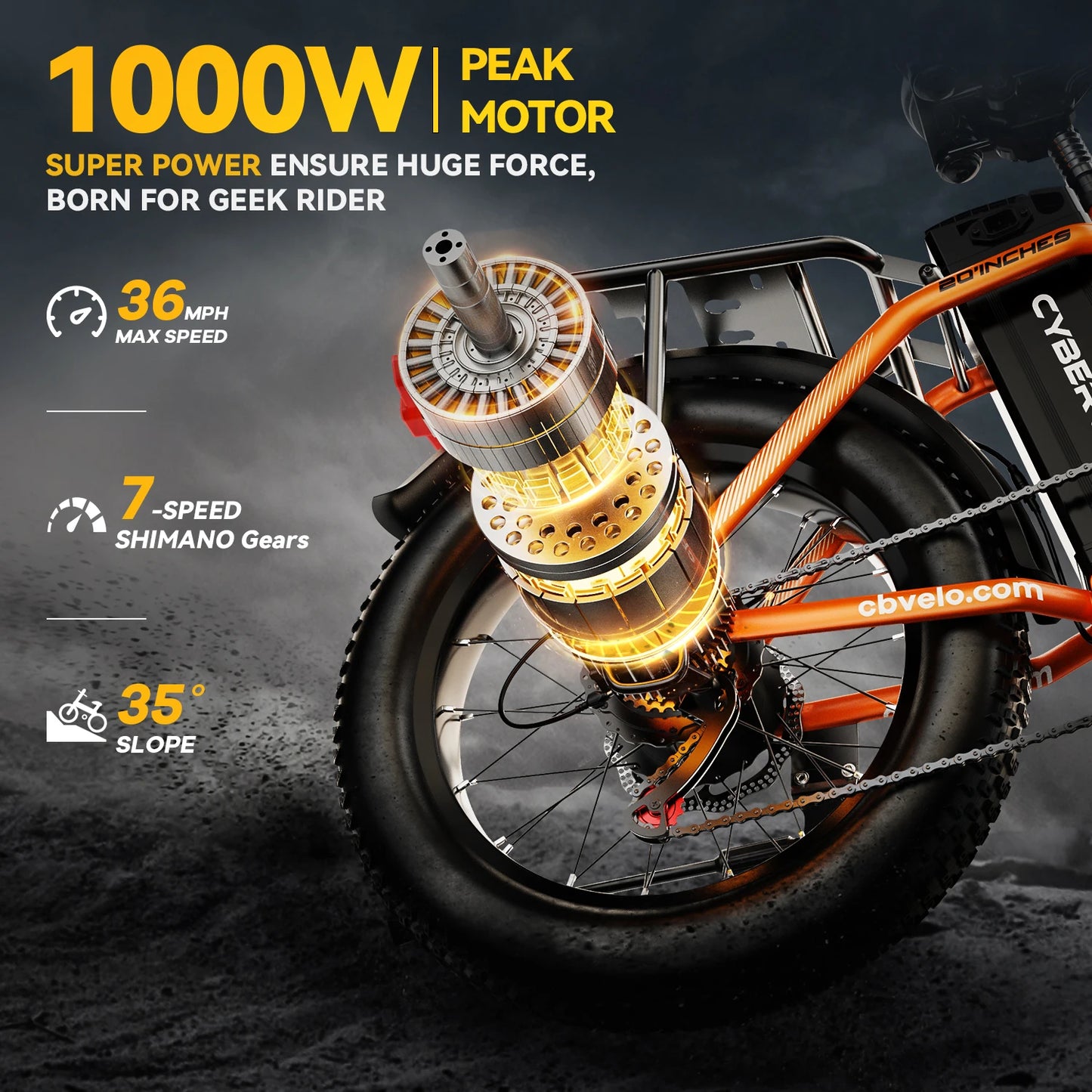 1000W Folding Electric Bike, 30+MPH, 80 Miles Max Range.