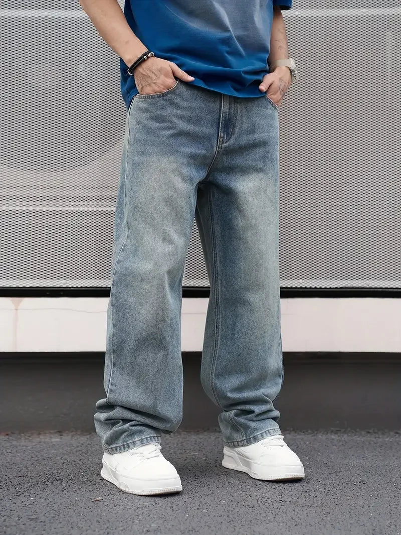 Men's Casual Straight Wash Jeans.