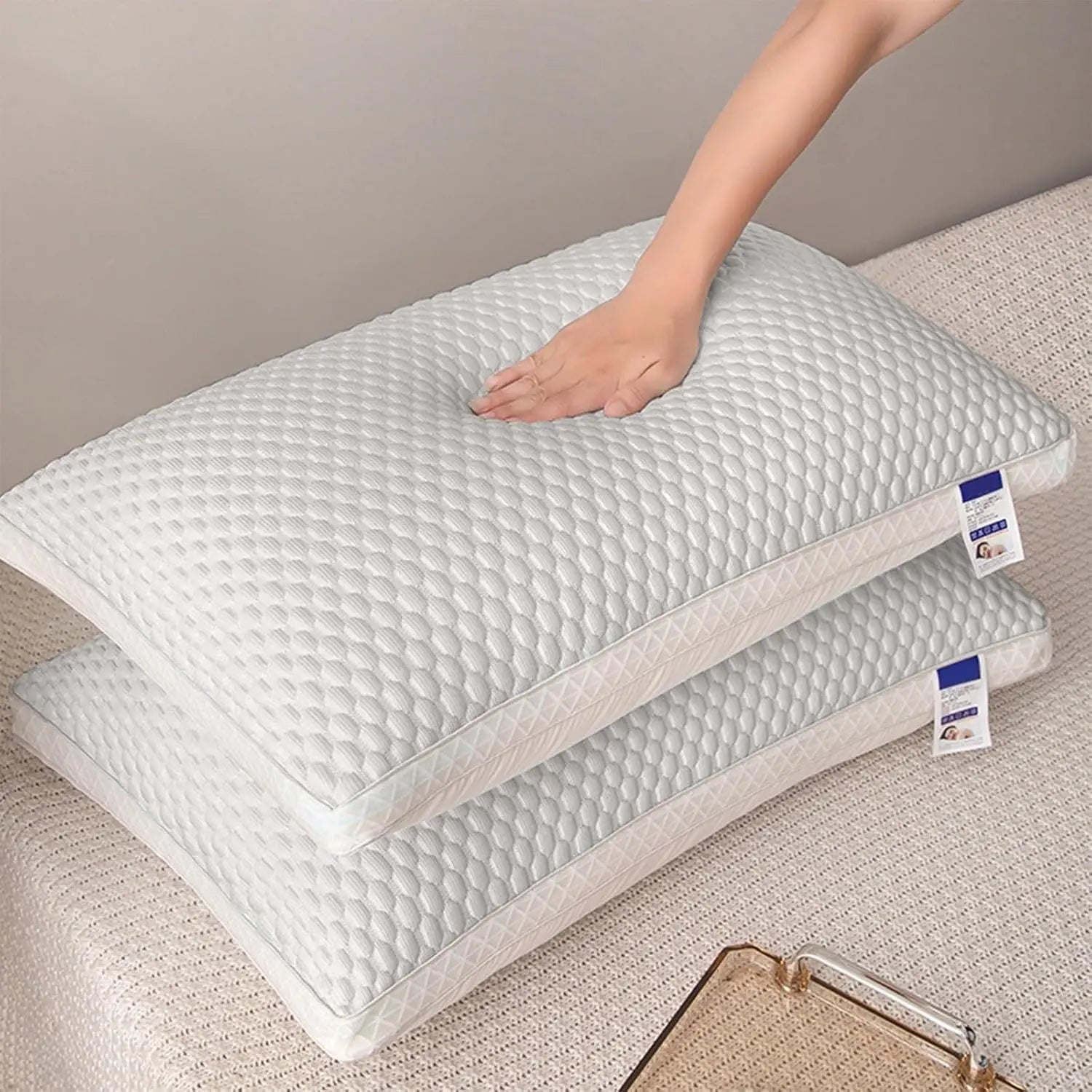 Your Outdoors n' More sleeping pillows stacked with soft, supportive fabric for comfortable rest and relaxation.