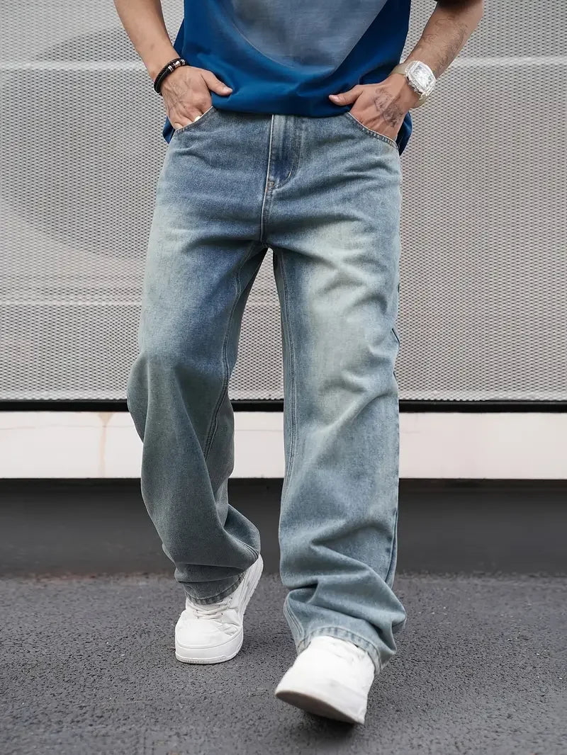 Men's Casual Straight Wash Jeans.