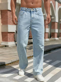 Light Blue Men's Casual Straight-leg Jeans.