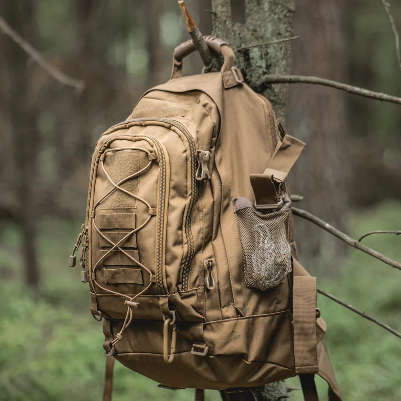 LQARMY 65L outdoor tactical backpack with large capacity, rugged military design, suitable for hiking, camping, and outdoor adventures