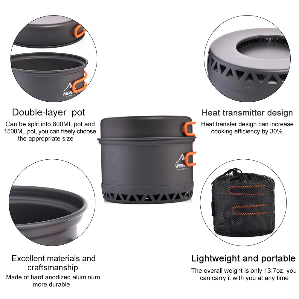 Outdoor camping cookware set with 1.3L and 2.3L pots from Your Outdoors n' More, ideal for outdoor cooking adventures