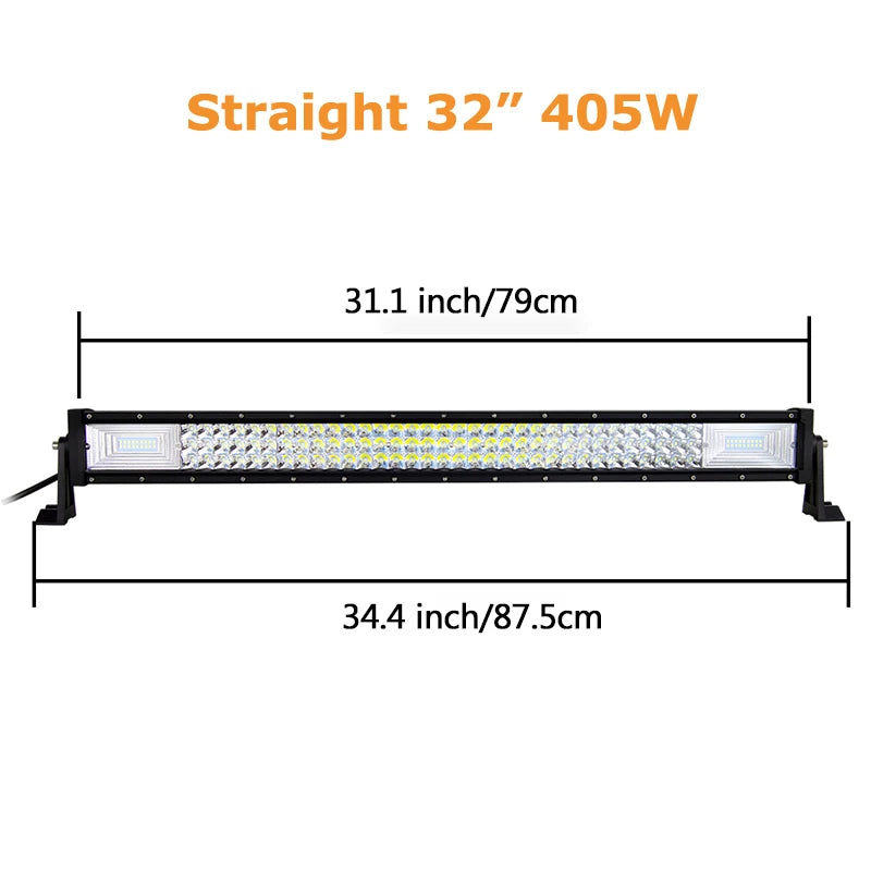 LED light bar by Your Outdoors n' More, available in 22 to 52 inches, with 675W and 540W options, curved or straight design.