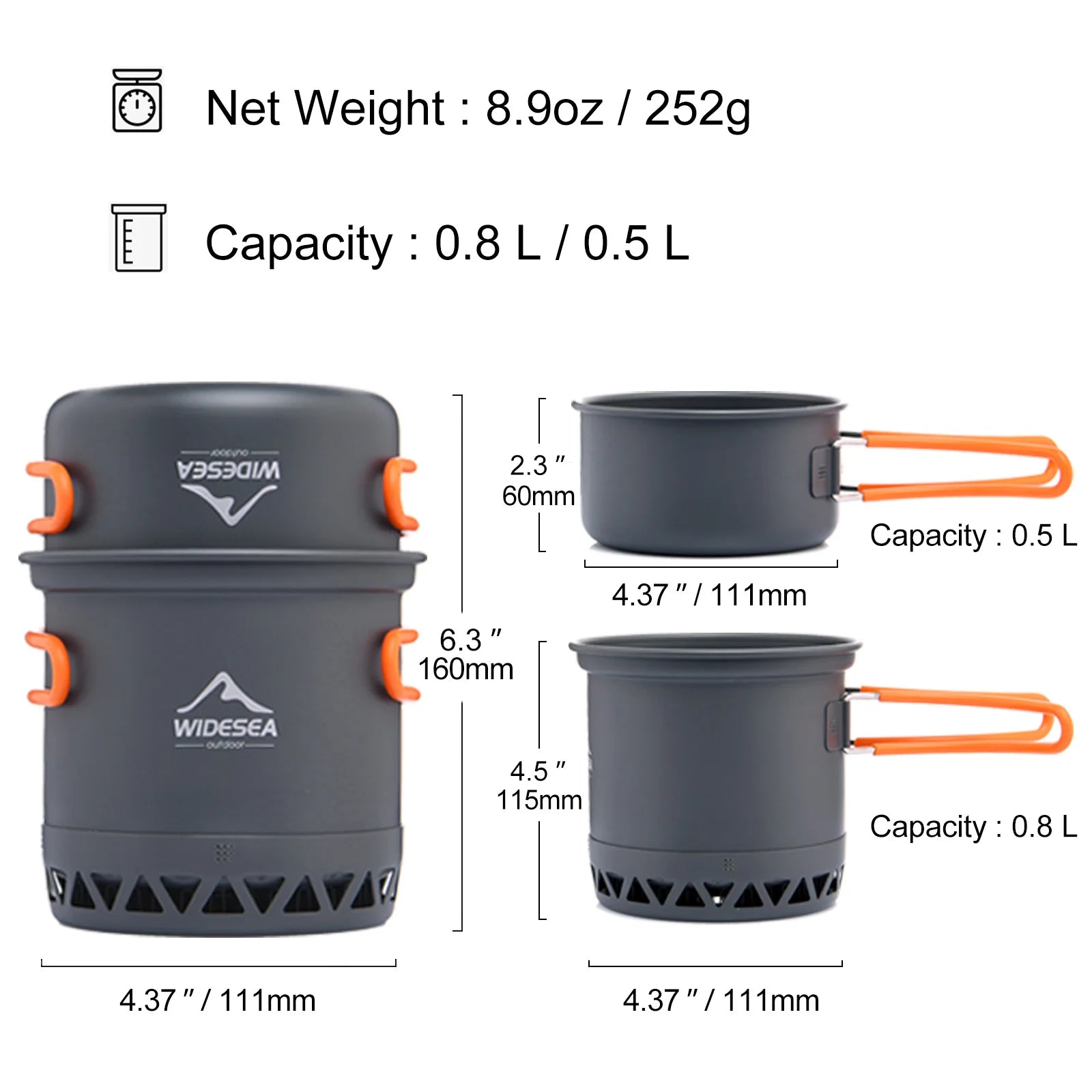 Outdoor camping cookware set with 1.3L and 2.3L pots from Your Outdoors n' More, suitable for outdoor cooking trips