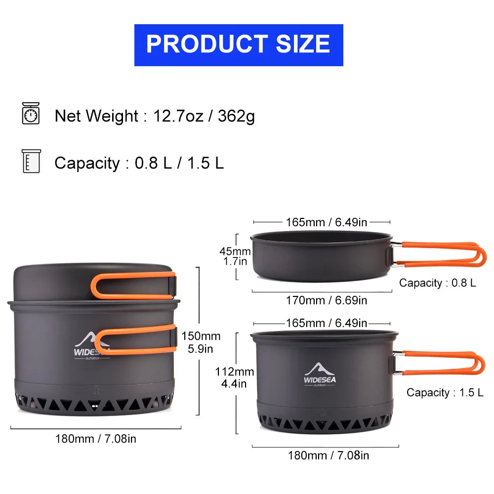 Outdoor camping cookware set with 1.3L and 2.3L pots, compact and durable for outdoor cooking by Your Outdoors n' More.