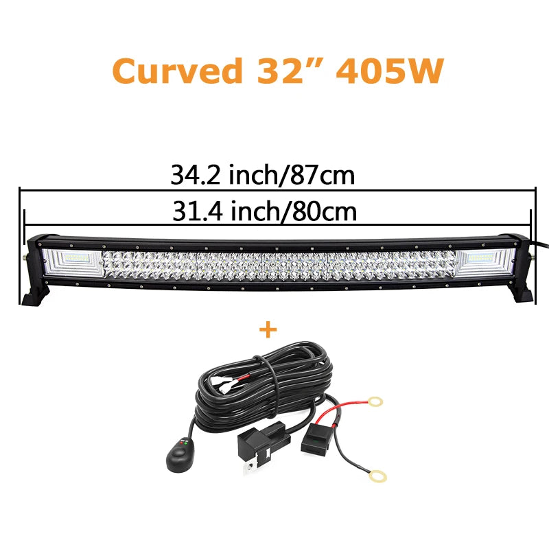 LED light bar by Your Outdoors n' More, 22 to 52 inches, curved and straight options, 675W and 540W brightness, outdoor lighting.