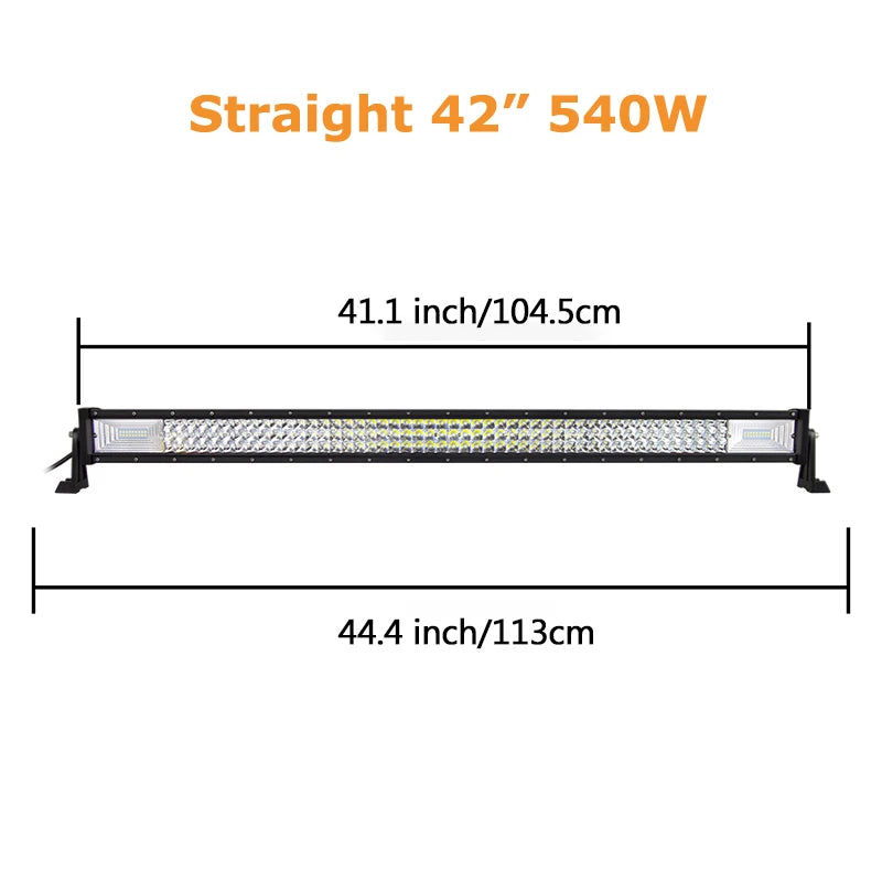 LED light bar by Your Outdoors n' More in 22, 32, 42, or 52 inches with 675W and 540W brightness, curved or straight design.