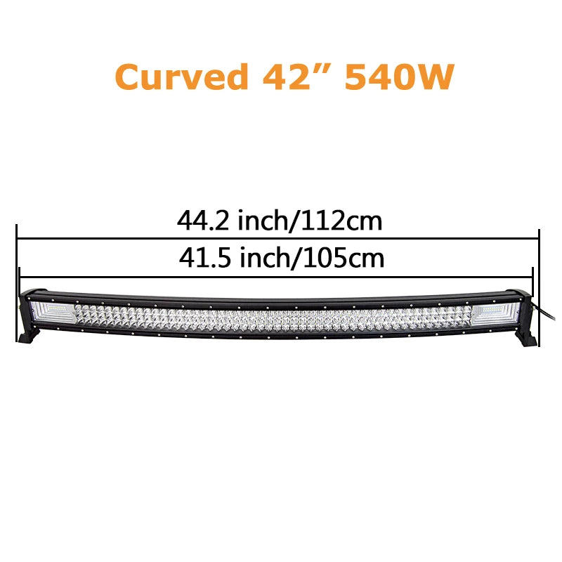 LED light bar by Your Outdoors n' More, 22 to 52 inches, available in curved or straight styles, with 675W and 540W options.