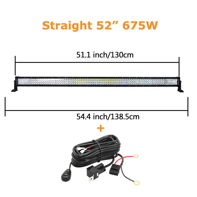 LED light bar by Your Outdoors n' More, 22 to 52 inches, curved or straight, 675W or 540W for off-road or outdoor use