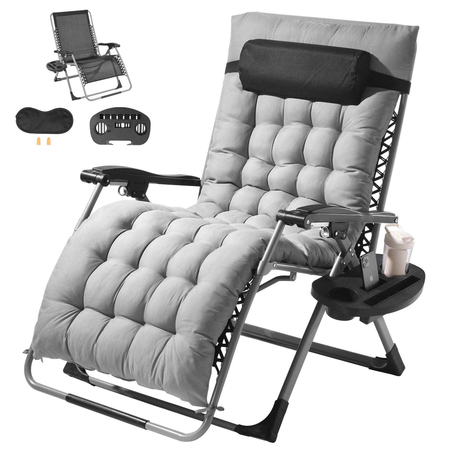 Your Outdoors n' More Zero Gravity Chair Recliner showing a comfortable black metal frame and padded seat for outdoor relaxation.