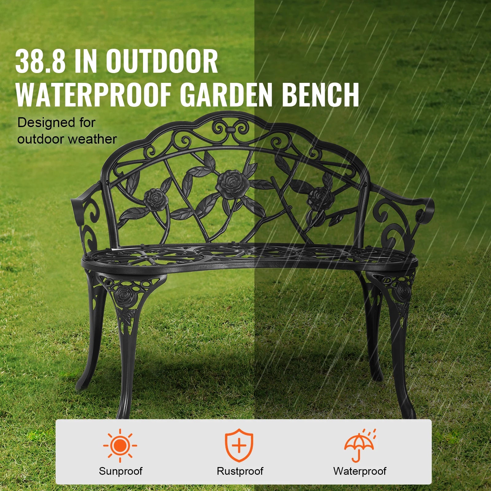 Wooden Metal Garden Bench for Outdoors.
