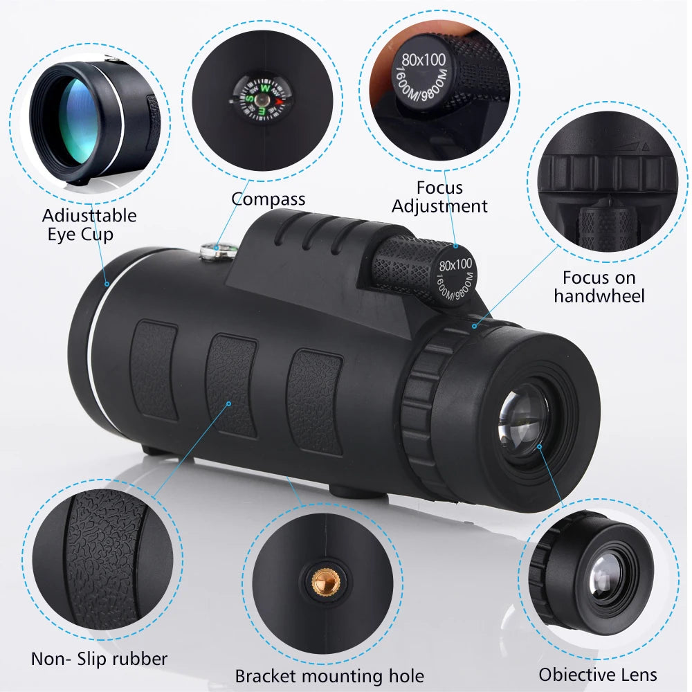 Monocular Telescope 80x100 High Power HD Monocular.