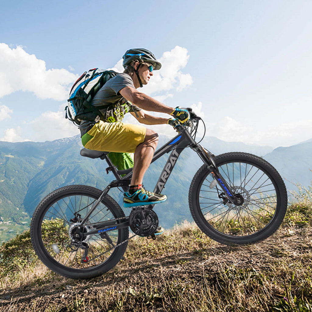 Ecarpat dual full suspension mountain bike with 24-27.5 inch wheels, 21-speed gear, disc brakes, for men, women, teens, and kids