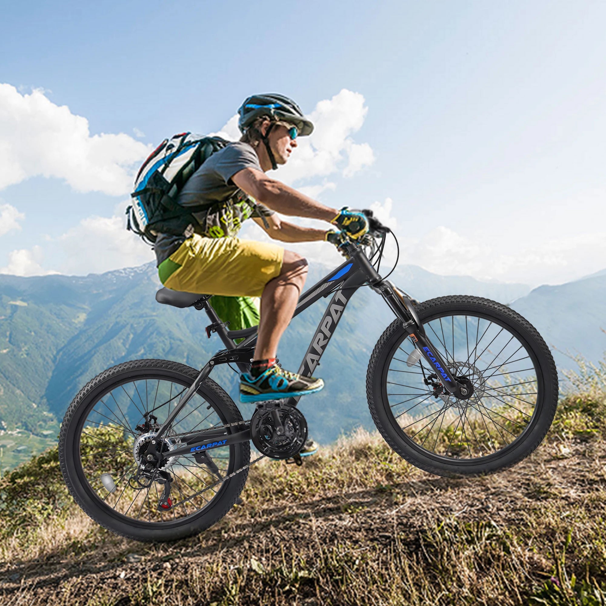 Ecarpat dual full suspension mountain bike with 24-27.5 inch wheels, 21-speed gear, disc brakes, for men, women, teens, and kids