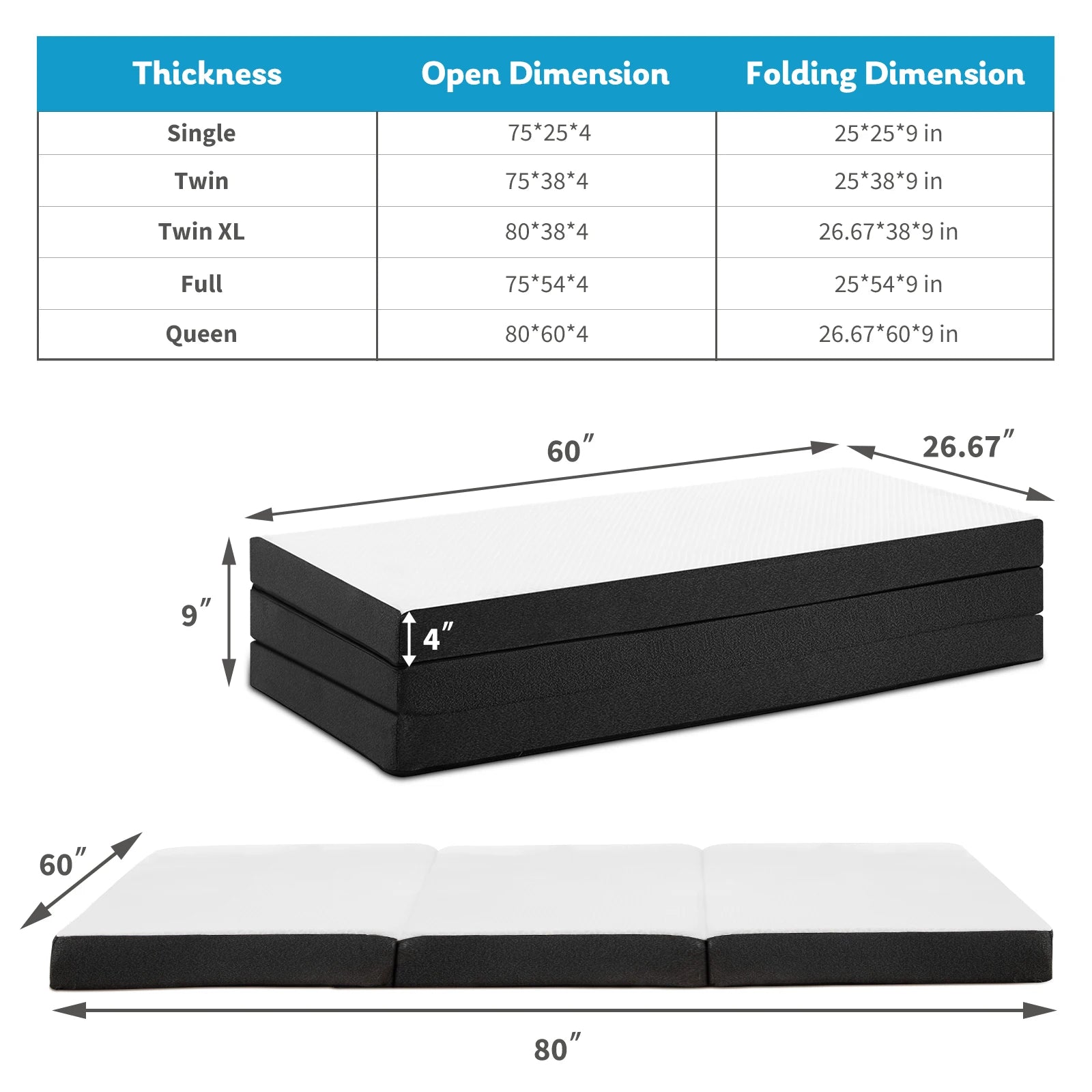 Tri-fold memory foam mattress by Your Outdoors n' More, showing soft, plush surface and foldable design for camping or guest use.