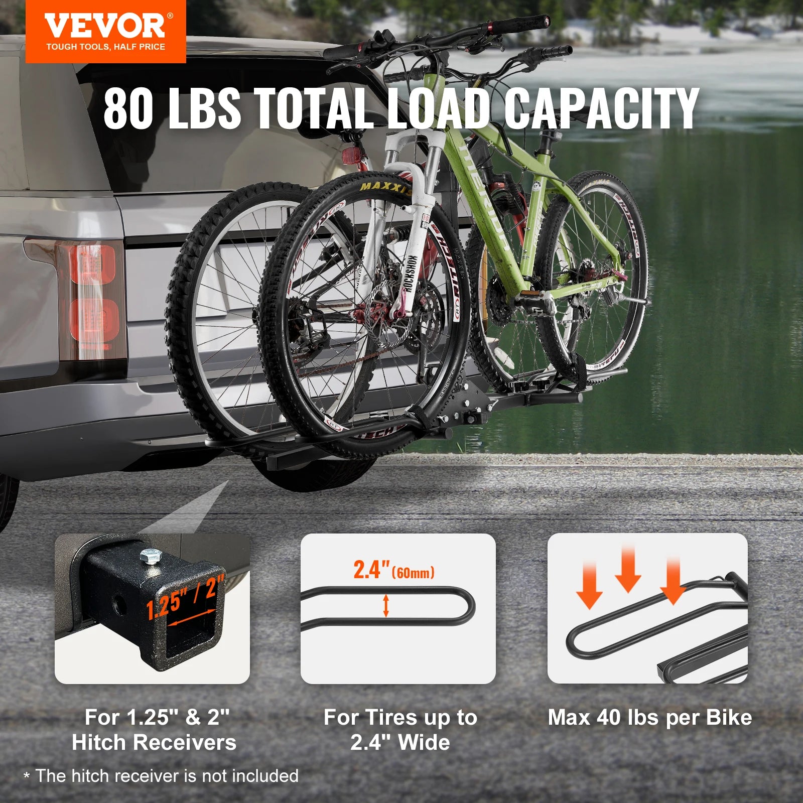 Two-bike hitch mount rack by Your Outdoors n' More, showing the sturdy platform and metal frame against a neutral background.