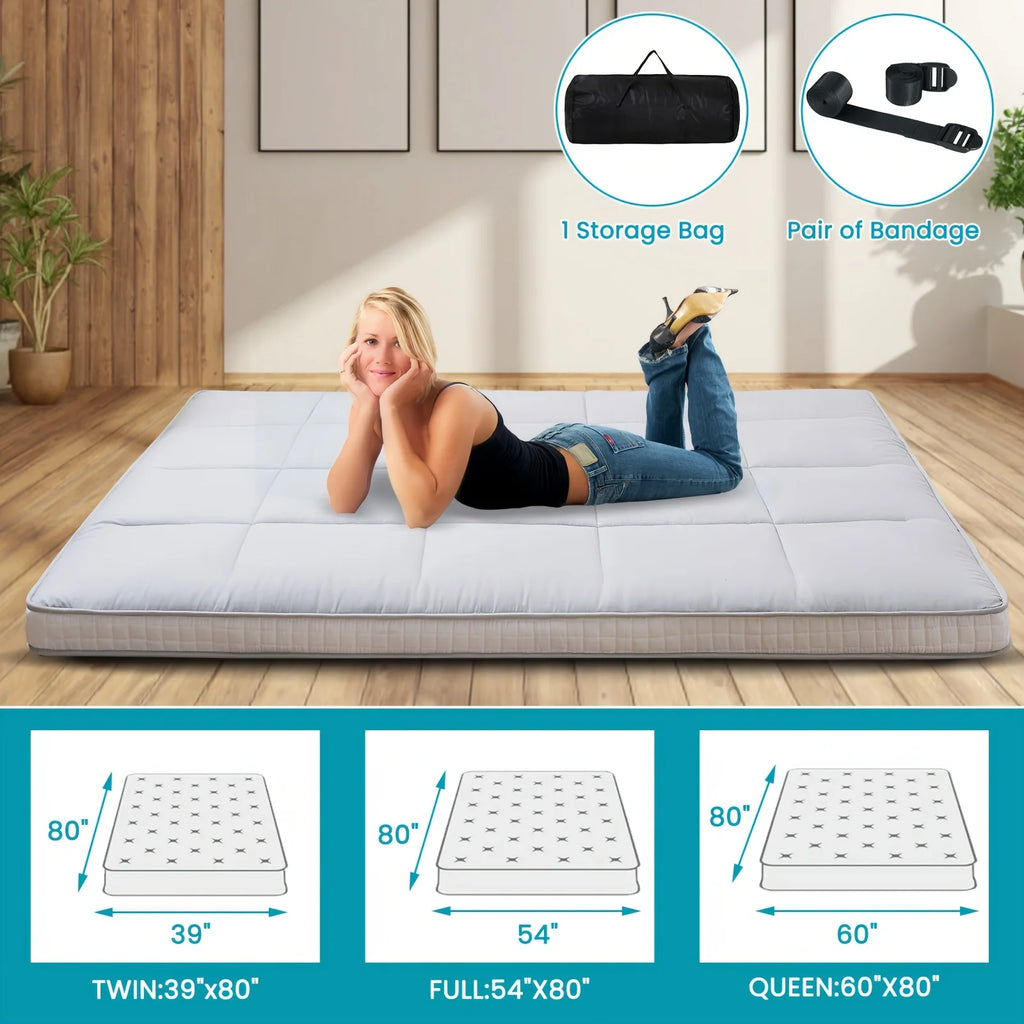 Japanese-style 4-inch extra thick memory foam floor mattress by Your Outdoors n' More, showing soft, plush surface and supportive foam layers.