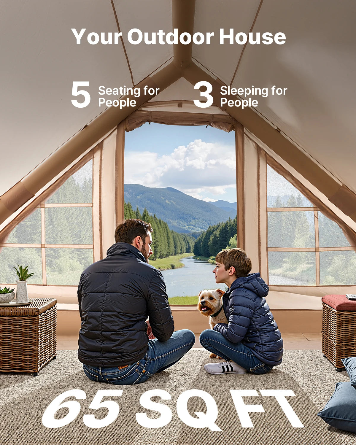 Inflatable camping tent by Your Outdoors n' More set up outdoors, showcasing its durable material and spacious interior for camping.