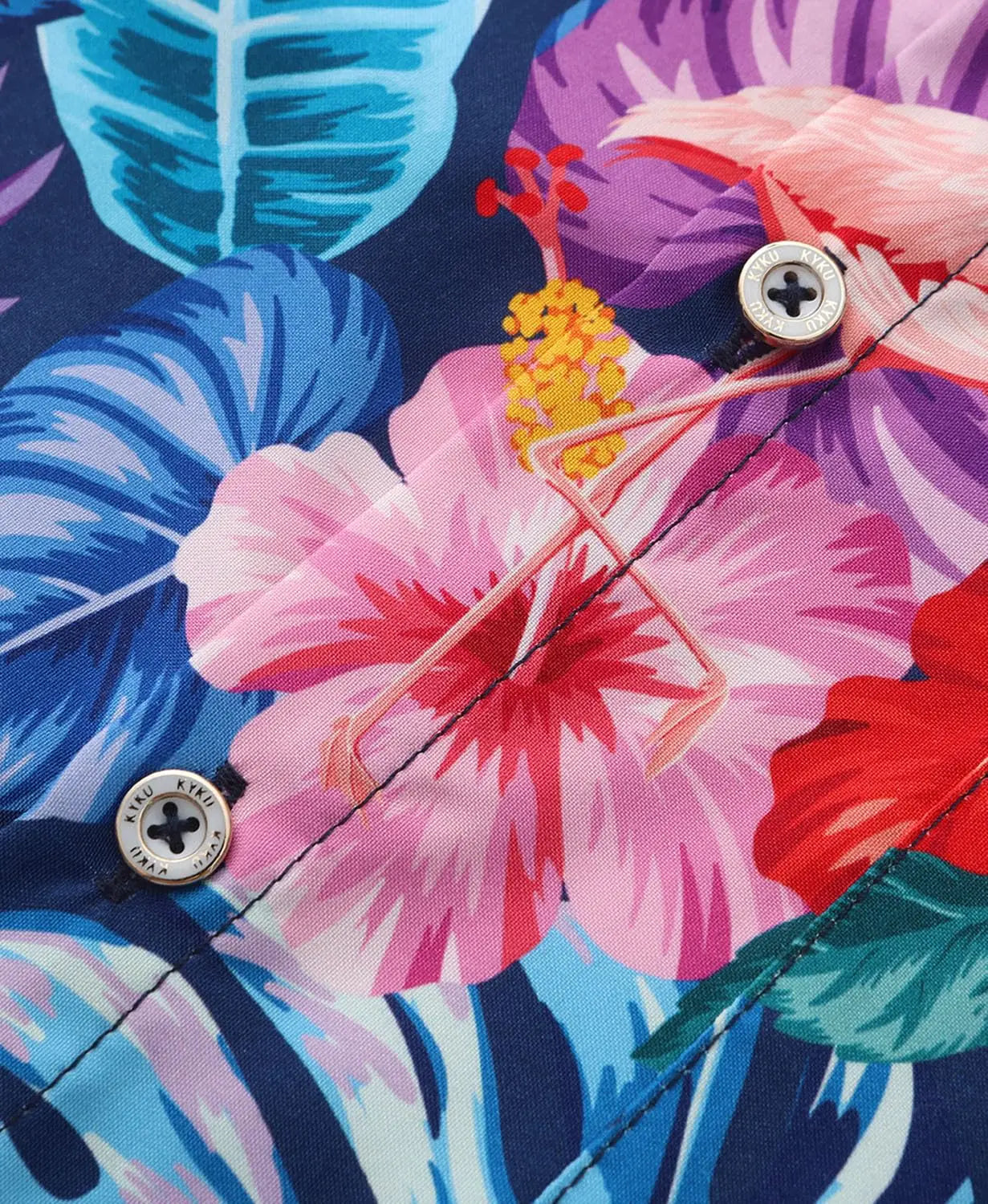 Men's Hawaiian shirt by Your Outdoors n' More featuring vibrant tropical floral print and short sleeves.