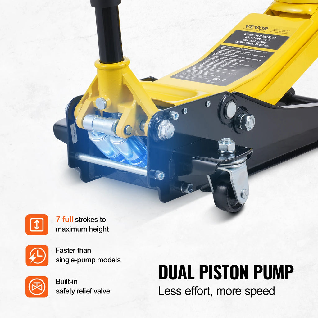 Heavy-duty 2-ton low profile floor jack from Your Outdoors n' More, showcasing its compact design and sturdy construction.