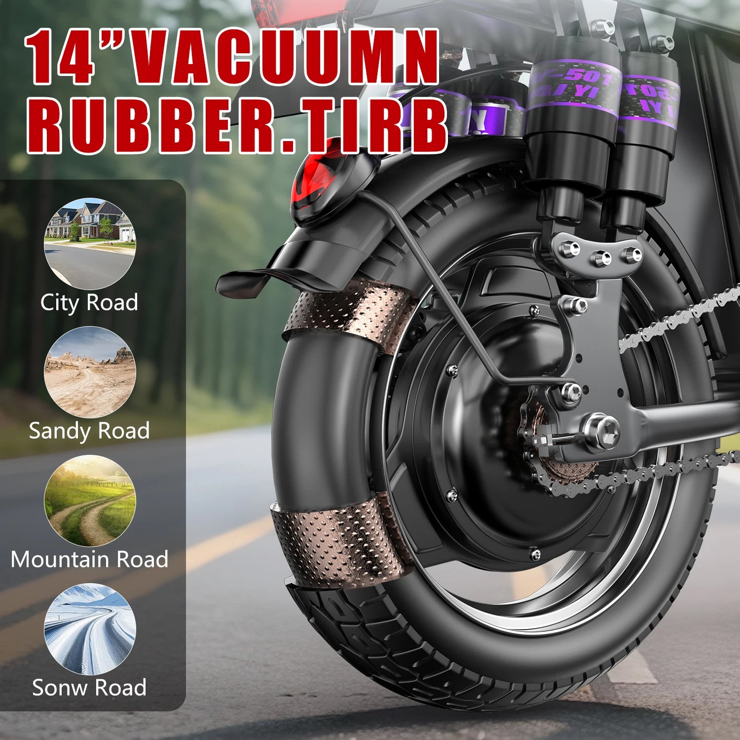 Electric bike with 14-inch wheels and 500W motor from Your Outdoors n' More, shown in black with sleek frame and handlebars.