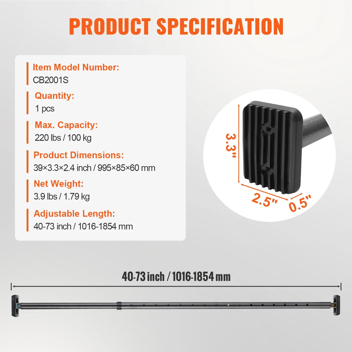 Cargo / Truck Bed Bar Adjustable from 40" to 73".