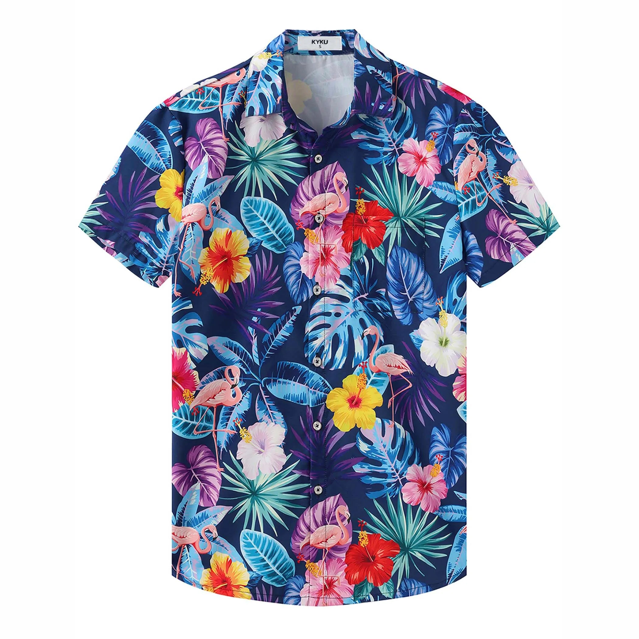 Men's Hawaiian shirt by Your Outdoors n' More featuring vibrant tropical floral print and short sleeves.