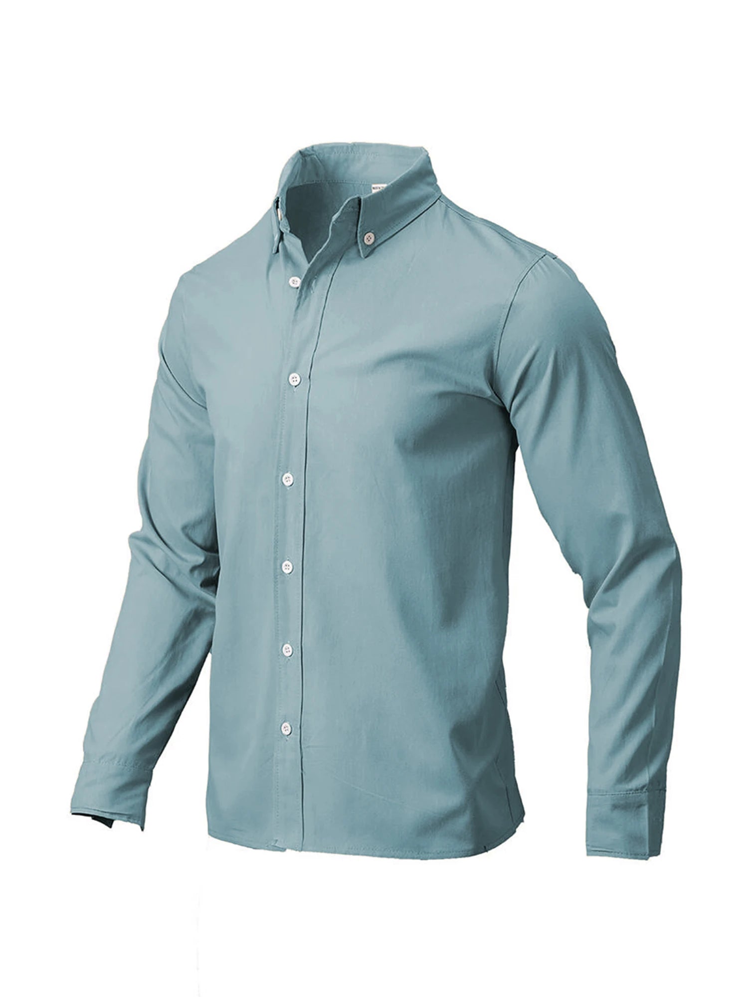 Men's casual fit long sleeve button-down shirt with turn-down collar in solid color, ideal for spring and autumn fashion.