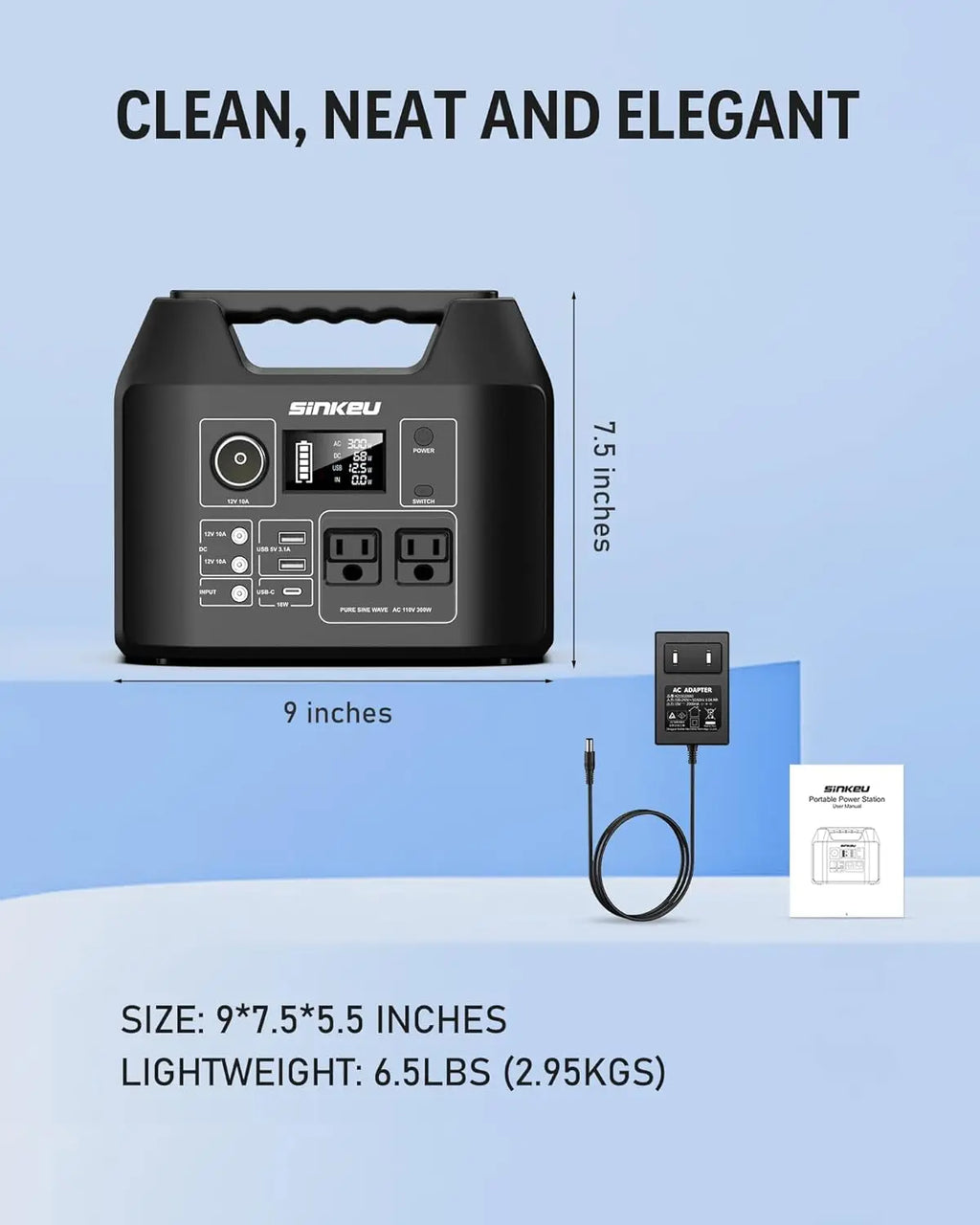 Portable 300W solar generator with 256Wh LiFePO4 battery, AC, DC, USB, and USB-C ports for camping and outdoor power needs.