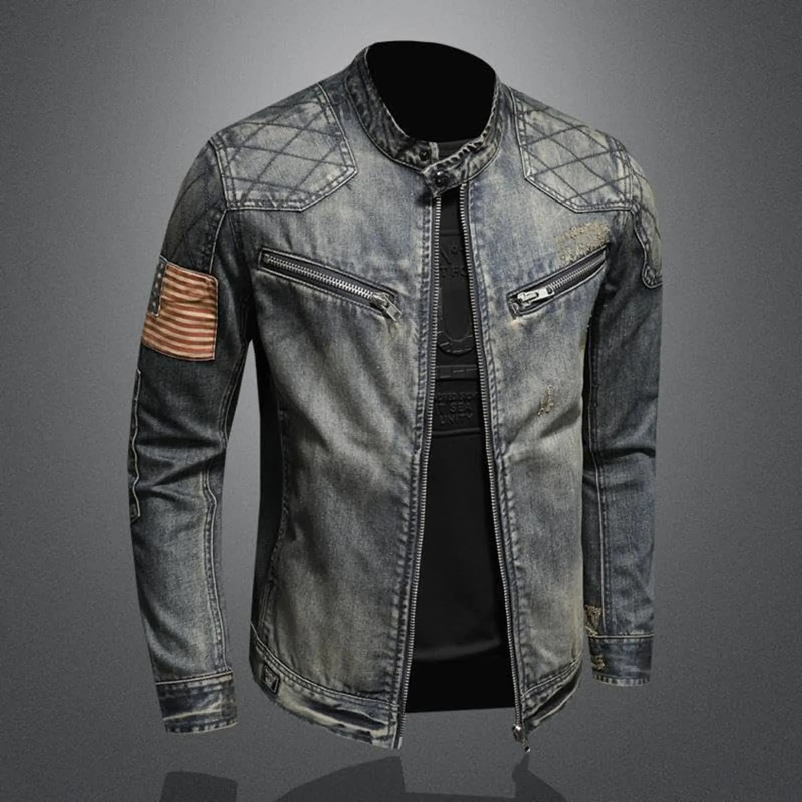 Vintage Denim Jacket With Zipper.