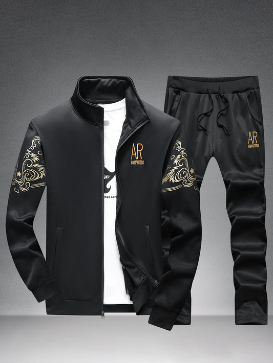 Men's casual stand - collar sports suit.