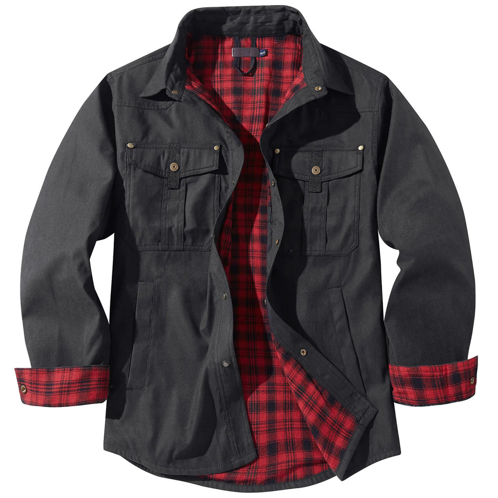 Men's Plus Size Lapel Plaid Flannel Casual Jacket.