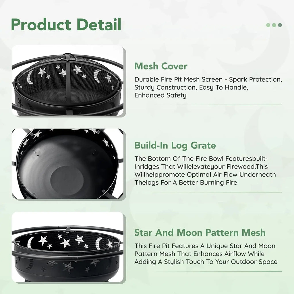32 Inch Round Fire Pit with Mesh Cover.