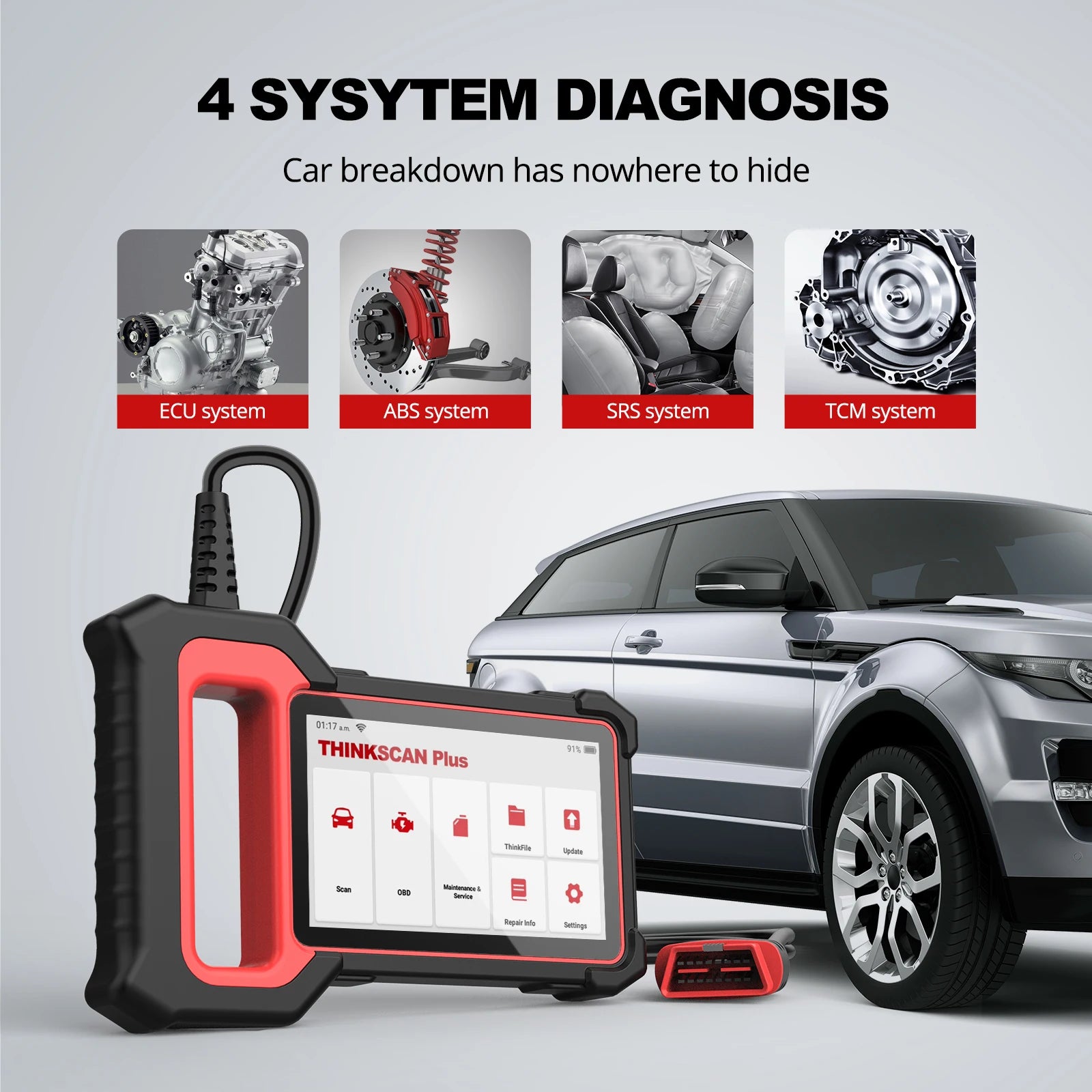 Thinkscan Plus S5 OBD2 scanner by THINKCAR, handheld device with display for vehicle diagnostics and engine code reading