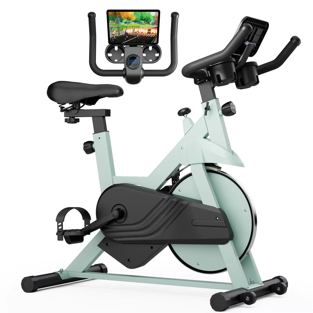Your Outdoors n' More 32-level magnetic resistance stationary bike for home exercise, showing the bike with adjustable resistance settings.
