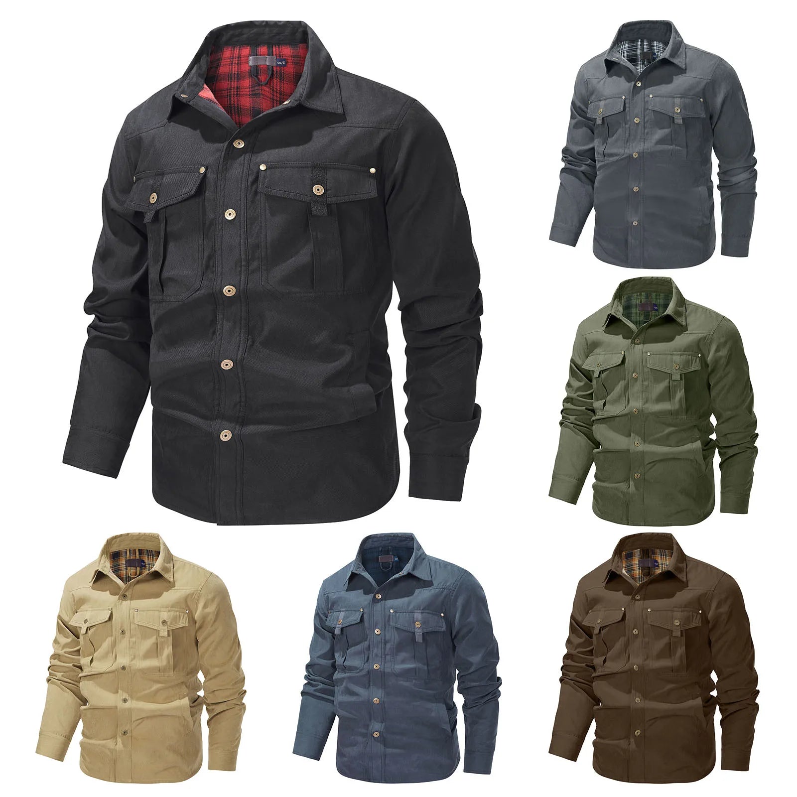 Men's Plus Size Lapel Plaid Flannel Casual Jacket.
