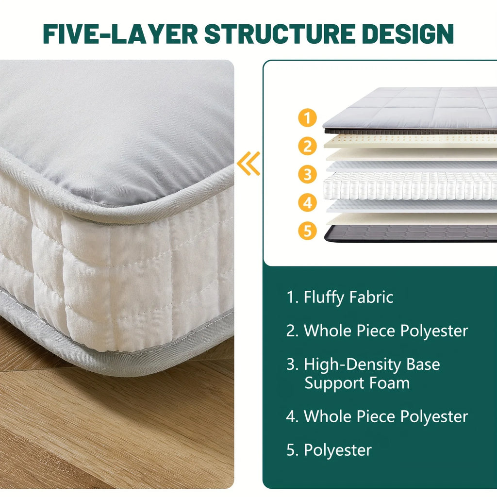 Japanese-style 4-inch extra thick memory foam floor mattress by Your Outdoors n' More, shown rolled out with soft fabric cover.