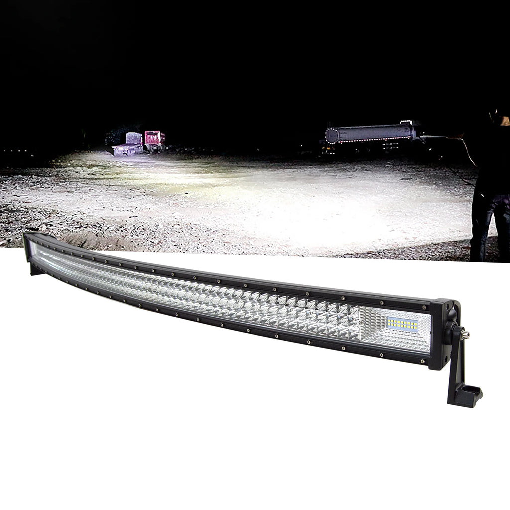 LED light bar by Your Outdoors n' More, curved and straight options in 22 to 52 inches, 675W and 540W models, suitable for off-road vehicles.
