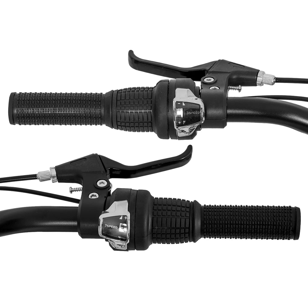 Mountain bike with Shimano 21-speed drivetrain and sturdy frame, suitable for off-road riding and outdoor adventures.