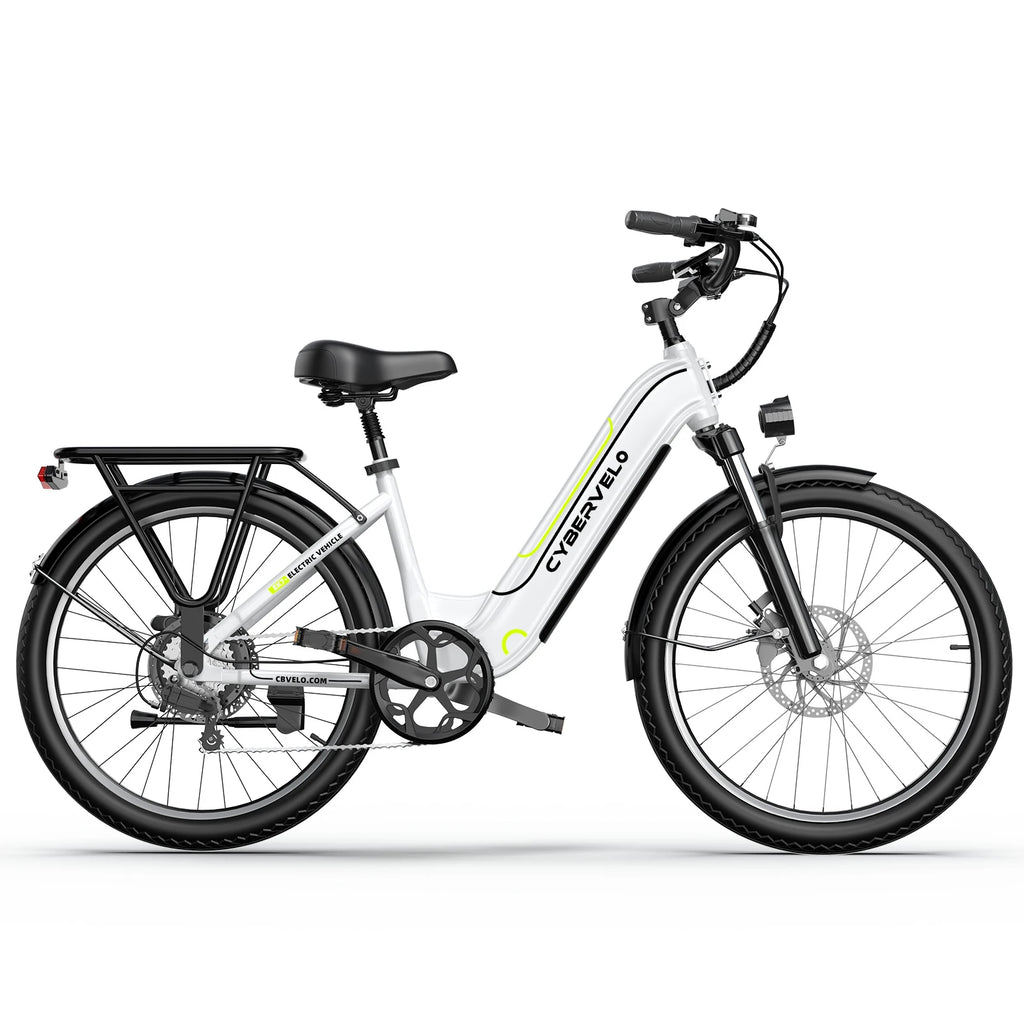 26-inch electric e-bike with 7-speed gear system from Your Outdoors n' More, showing the sleek frame and battery pack.