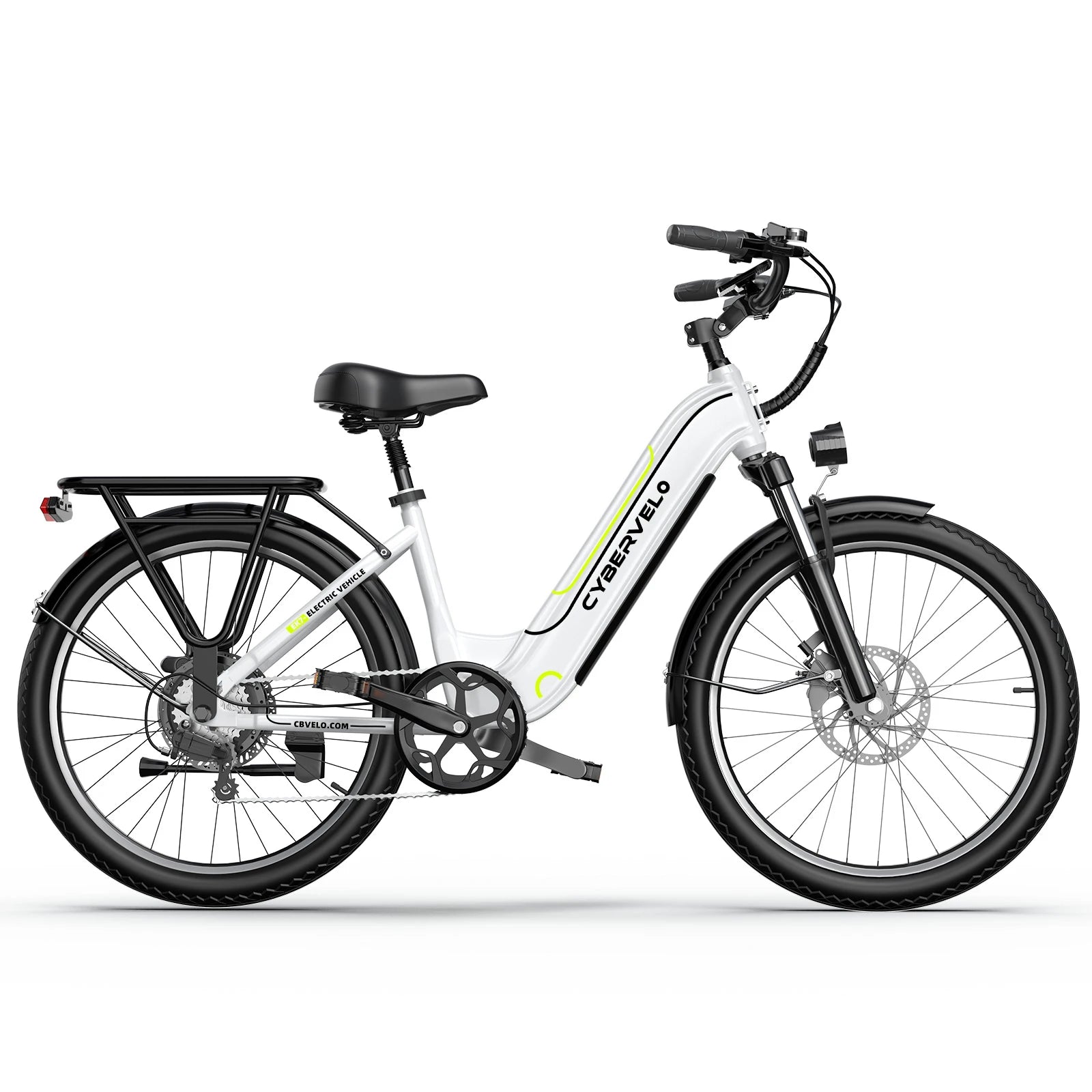 26-inch electric e-bike with 7-speed gear system from Your Outdoors n' More, showing the sleek frame and battery pack.