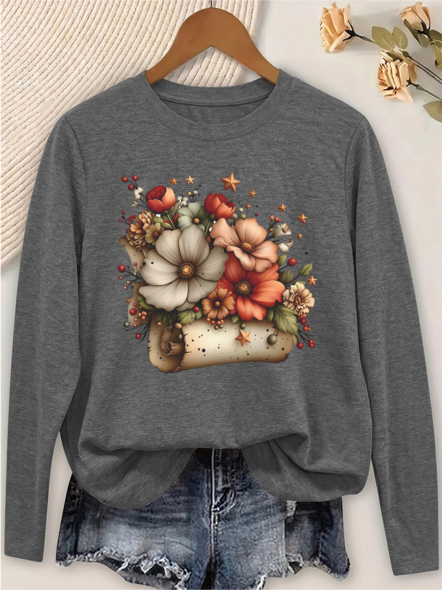 Women's Casual Long Sleeve Round Neck T-Shirt.