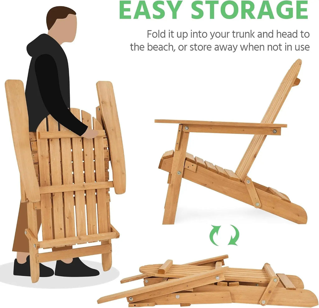 Outdoor Solid Wood Foldable Adirondack Lounge Chair Set.