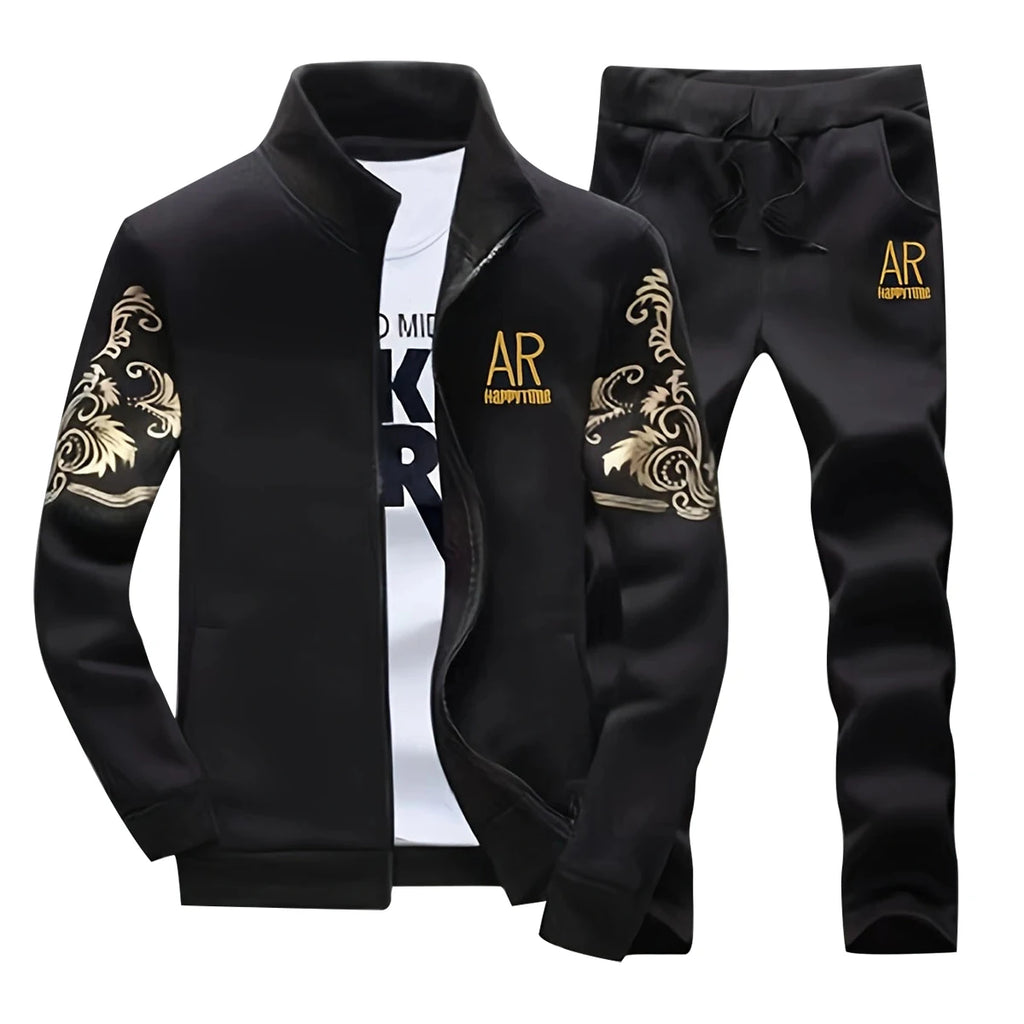 Men's casual stand-collar sports suit in navy, featuring a comfortable fit and sporty design by Your Outdoors n' More.